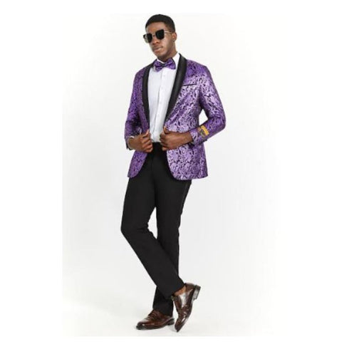 Big And Tall Tuxedo Paisley Tuxedo Sparkling Blazer - Purple Floral Sport Coat