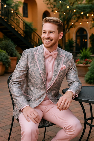 Groom Rose Gold Vest And Tie Men's Light Pink 3-Piece Tuxedo Suit With Black Satin Groom Rose Gold Vest And Tie Men's Light Pink 3-Piece Tuxedo Suit With Black Satin