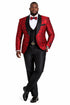 Men's One Button Slim Fit Shiny Paisely Floral Vested  Prom Tuxedo In Red
