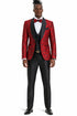 Men's One Button Slim Fit Shiny Paisely Floral Vested  Prom Tuxedo In Red