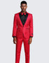 Red Paisley Slim Fit Tuxedo Three Piece Set - Wedding - Prom