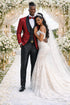 Men's One Button Slim Fit Shiny Paisely Floral Vested  Prom Tuxedo In Red