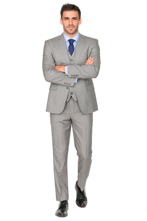 Pleated Suit - Mens Suits With Pleated Pant -  Regular Fit Light Grey Suit