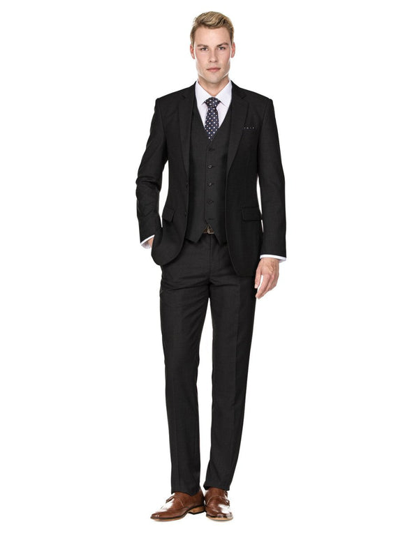 Mens Savvy Slim Vested Suit Black