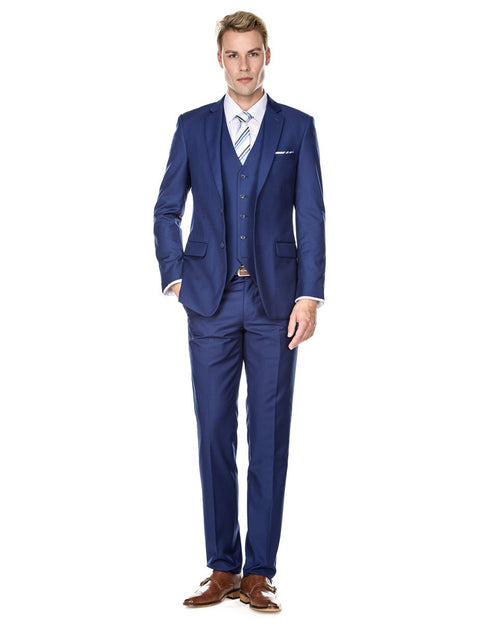 Mens Savvy Slim Vested Suit Indigo