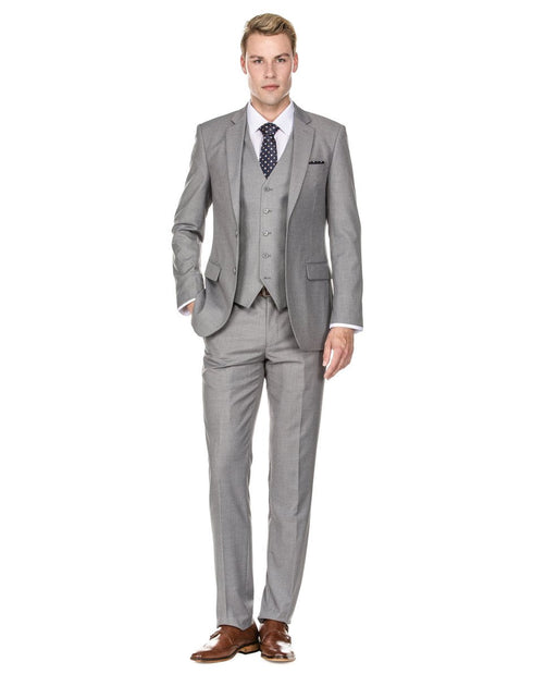 Mens Savvy Slim Vested Suit Light Grey