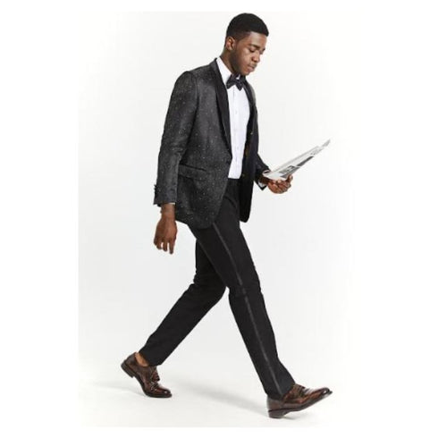 Men's Black Tuxedo Sparkling Blazer-Floral Sport Coat