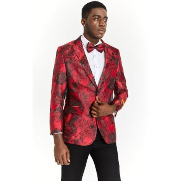 Big And Tall Tuxedo Paisley Tuxedo Sparkling Blazer - Red And Black Floral Sport Coat - Big and Tall Blazer