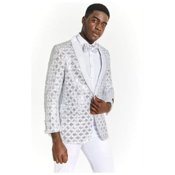 White~Black Tuxedo Paisley Floral Sport Coat