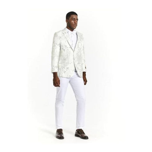 White~Silver Tuxedo Paisley-Floral Sport Coat