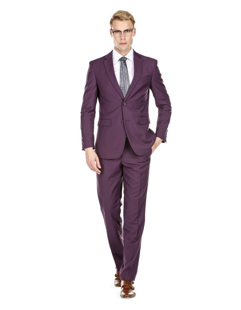 Mens Skinny Slim Suit Plum