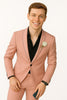 Mens Slim Fit Pink Tuxedo Suit with Black Trim – Modern Wedding and Prom Outfit in Rose Gold Blush Color