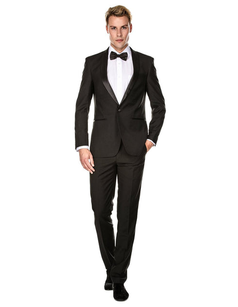 Mens Prom | Wedding Slim Fit Shawl Tuxedo Black - Mens Slim Fitted Tuxedo