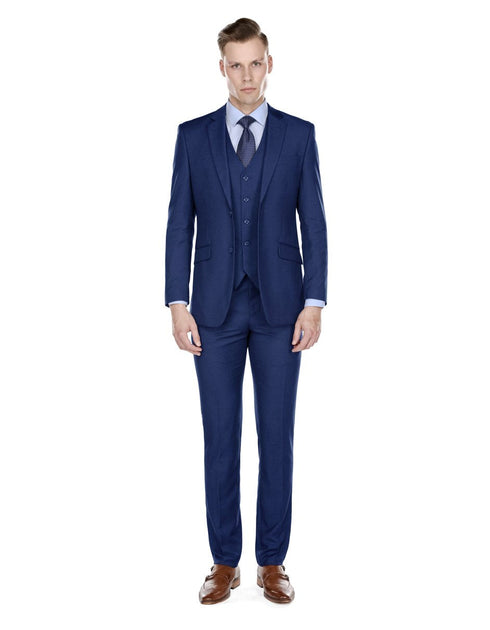 Mens Slim Fit Vested Suit Indigo