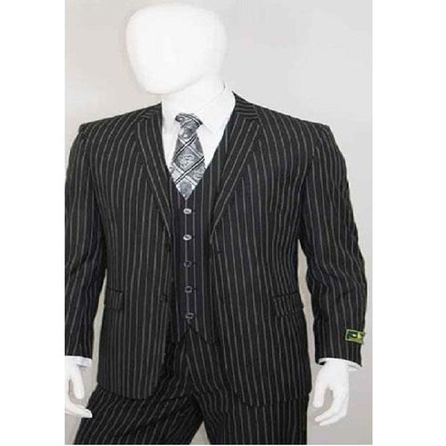 White Stripe 2 Buttons With Vest Jet Liquid Black Suit