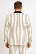 Mens White and Burgundy Pinstripe Tuxedo with Velvet Shawl Lapel and Matching Bow Tie