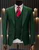 Mens One Button Peak Lapel Double Breasted Vest Wool Suit in Hunter Green