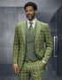 Statement Mens Modern Fit 3 Piece 100% Super 200s Wool Windowpane Plaid Suit – Double Breasted Vest