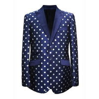 Mens 2 Button Dot Designed Peak Navy White Sport Coat Blazer
