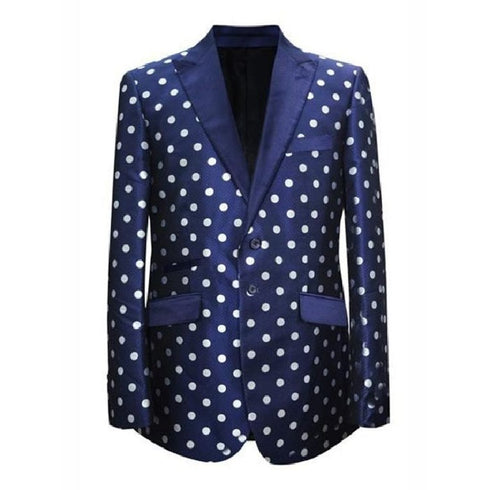 Mens 2 Button Dot Designed Peak Navy White Sport Coat Blazer