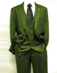 Mens 2 Button Gangster Pinstripe Pattern  Suit in Black