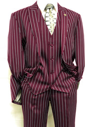 Mens 2 Button Gangster Pinstripe Suit in BLACK / GREY / NAVY / BURGUNDY