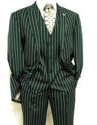 Mens 2 Button Gangster Pinstripe Suit in BLACK / GREY / NAVY / BURGUNDY