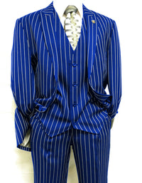 Mens 2 Button Gangster Pinstripe Suit in BLACK / GREY / NAVY / BURGUNDY