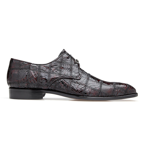 Mens Belvedere Sabato Crocodile Patchwork Oxford Dress Shoe in Honey Tan