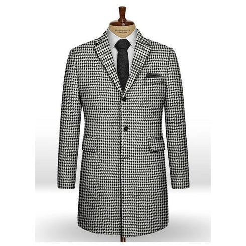 Mens Black And White Wool and Cashmere Overcoat