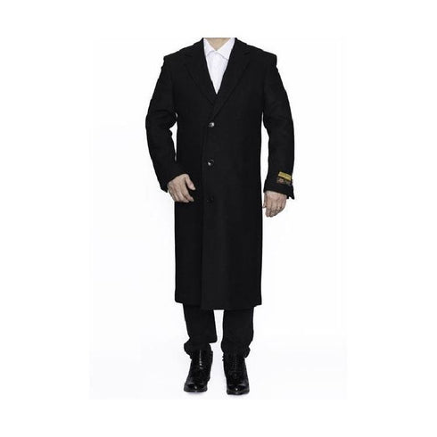 Mens Black Full Length 48  Long Big And Tall Overcoat / Topcoat