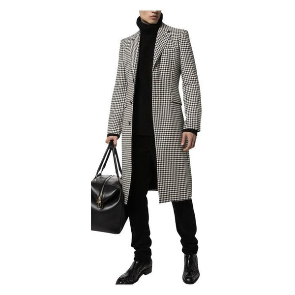 Mens Black & Wahite Houndstooth Single Breasted Coat