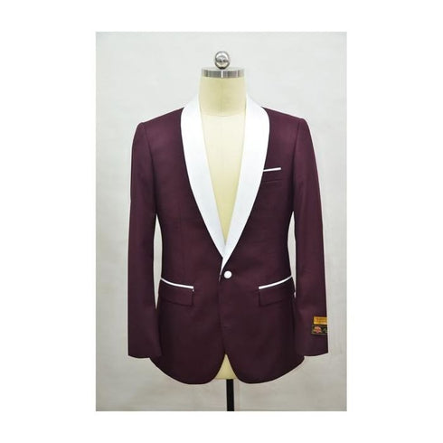 Mens Blazer Burgundy White Tuxedo Dinner Jacket