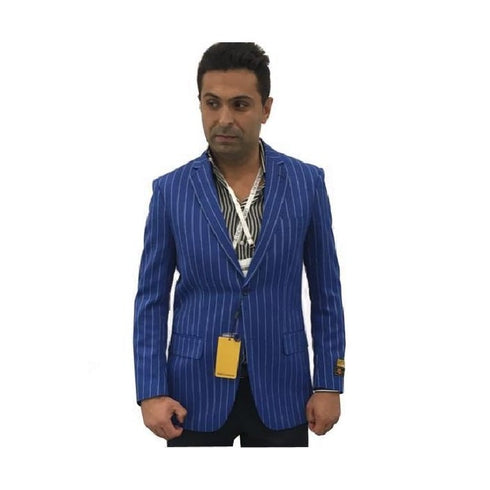 Mens Blue Notch Lapel Single Breasted Blazer Sport Coat Blazer