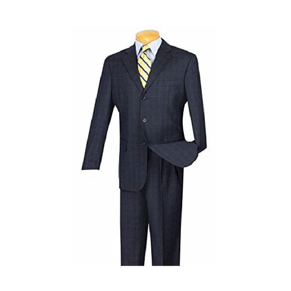 MENS BLUE PLAID WINDOWPANE PATTERN PLEATED PANTS COAT