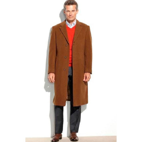 Mens Brown 65% Wool full length Overcoat