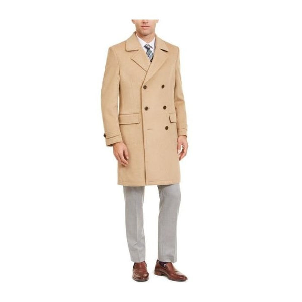 Mens Camel Double Breasted Classic-Fit Mens Peacoat