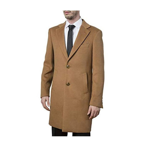 Mens Camel Single Breasted Polyester Viscose Spandex - Mens Topcoat - Wool Top Coat