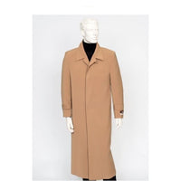 Mens Carmel Notch Lapel Full Length Weather Duster Maxi Coat