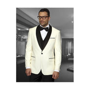 Mens Cream One Button Blazer Sport Coat Black Lapel