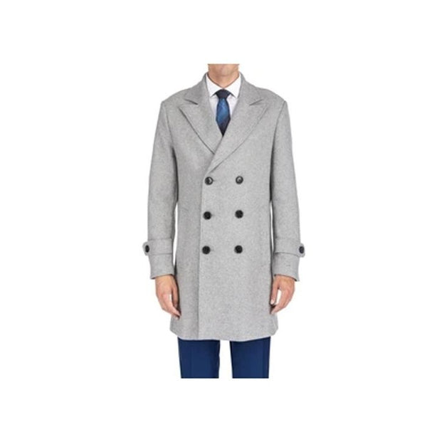 Mens Double Breasted Coat Notch Lapel LT Grey