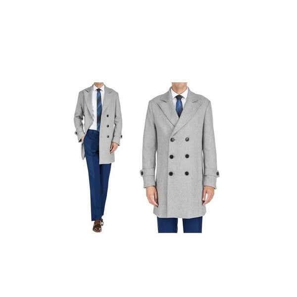 Mens Double Breasted Light Grey Carcoat Long Jacket