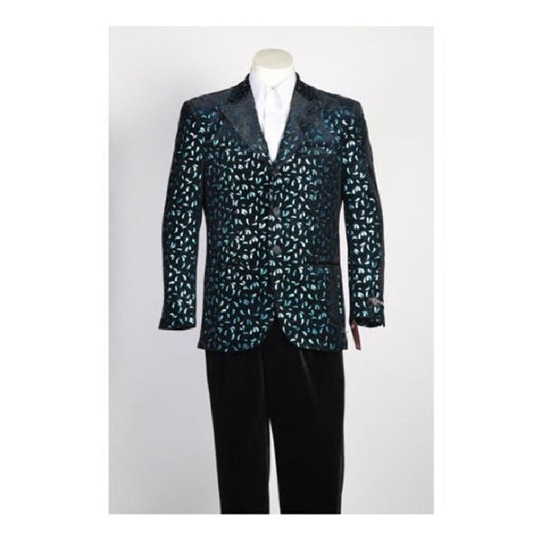 Mens Fashion Paisley Floral Blazer Sport Coat Black Rayon