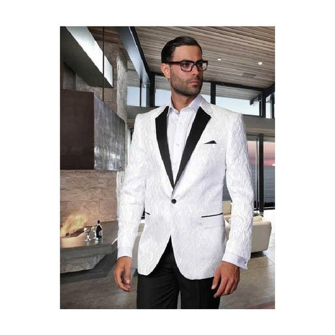 Mens Flashy Satin Shiny  Sportcoat Jacket / Dinner Jacket White