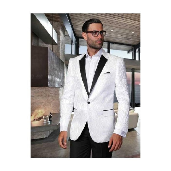Mens Flashy Satin Shiny  Sportcoat Jacket / Dinner Jacket White