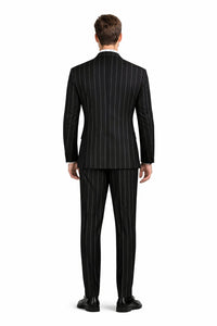 Mens Black Double Breasted Suit - Mens Double Breasted 1920'S Wide Bold Gangster Pinstripe Suit in Black