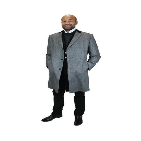 Mens Herringbone  Overcoat In Black