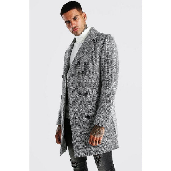 Mens Herringbone Topcoat - Dark Gray Topcoats