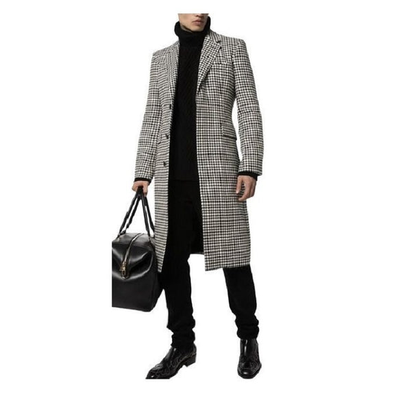 Mens Herringbone Topcoat - Black White Topcoats