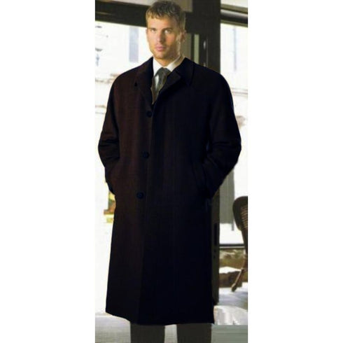 Mens Hidden Buttons Wool Blend Solid Black Overcoat